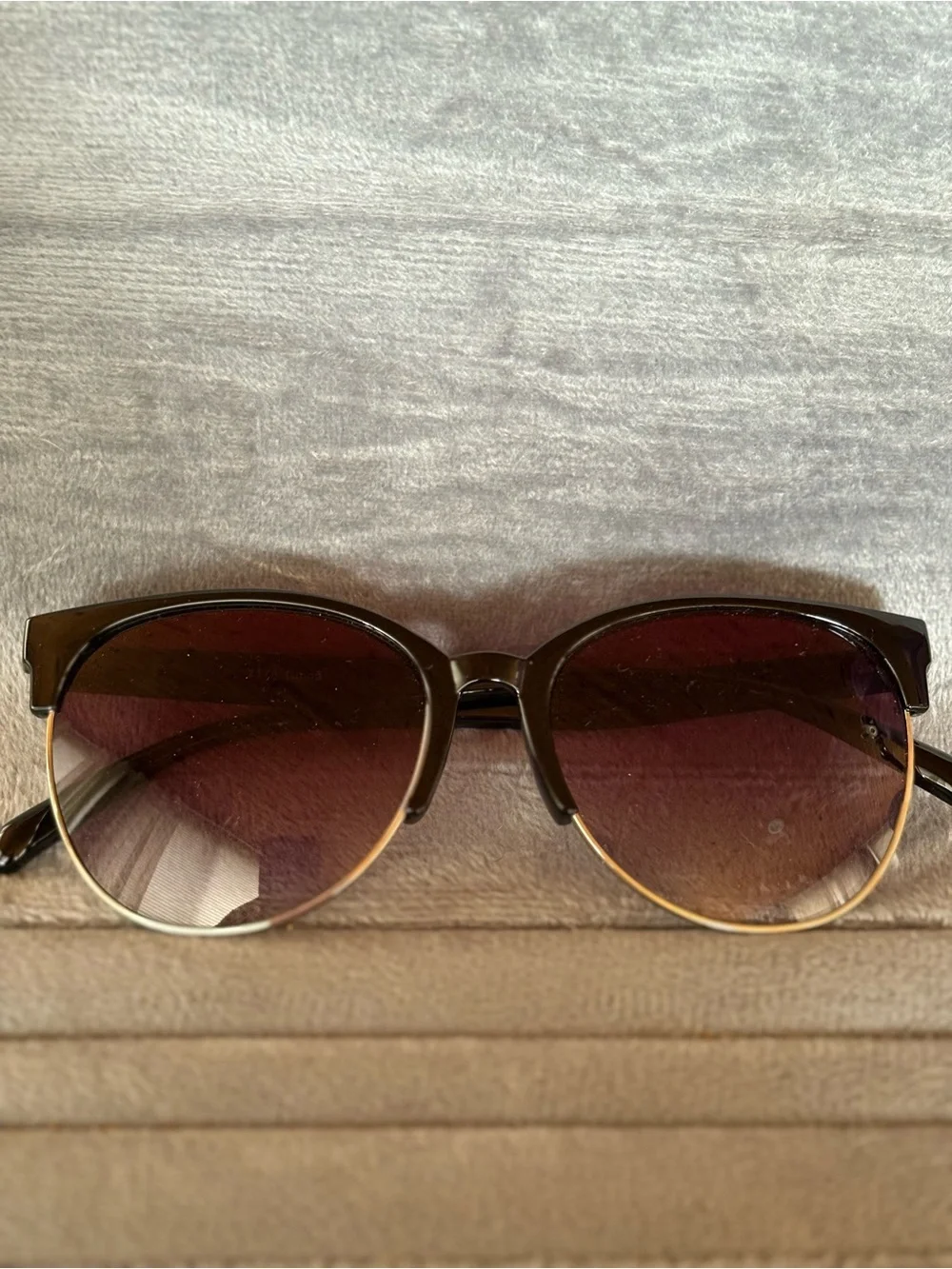 Black Half-Rim Sunglasses with Purple Gradient Lenses